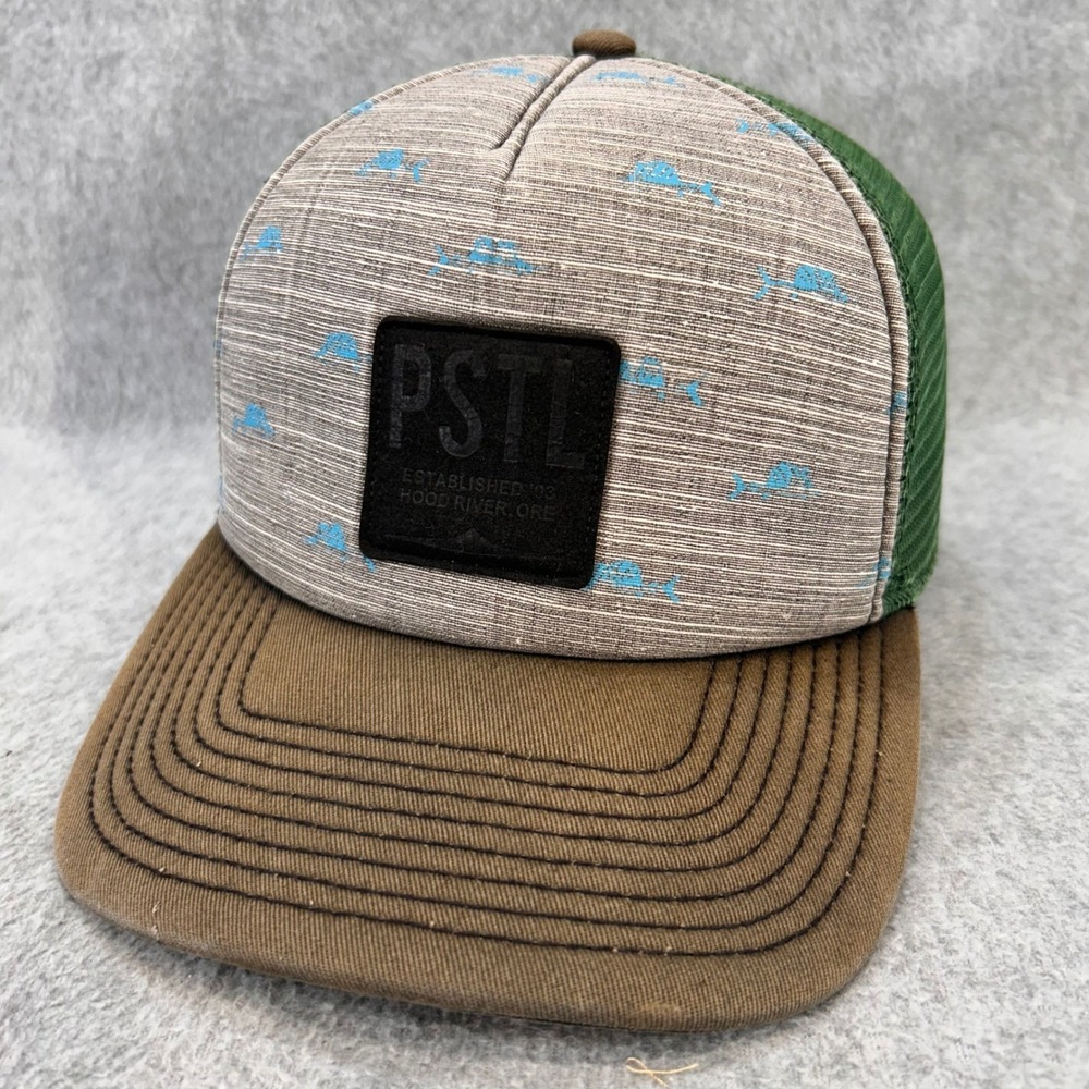 PSTL Logo Patch Mens Green Pistil Trucker Hat Fish Print Snapback OSFA